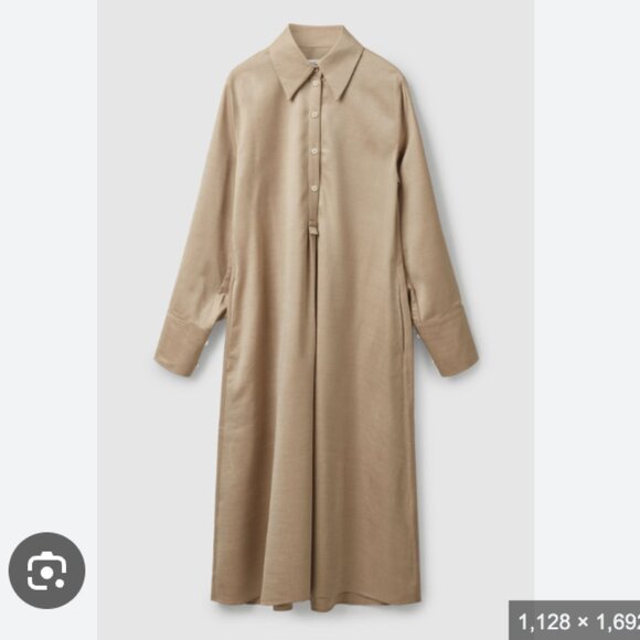 COS Minimalist Neutral Wool Blend Oversized Long Sleeve Midi Shirt Dress Size 12 - Picture 3 of 14